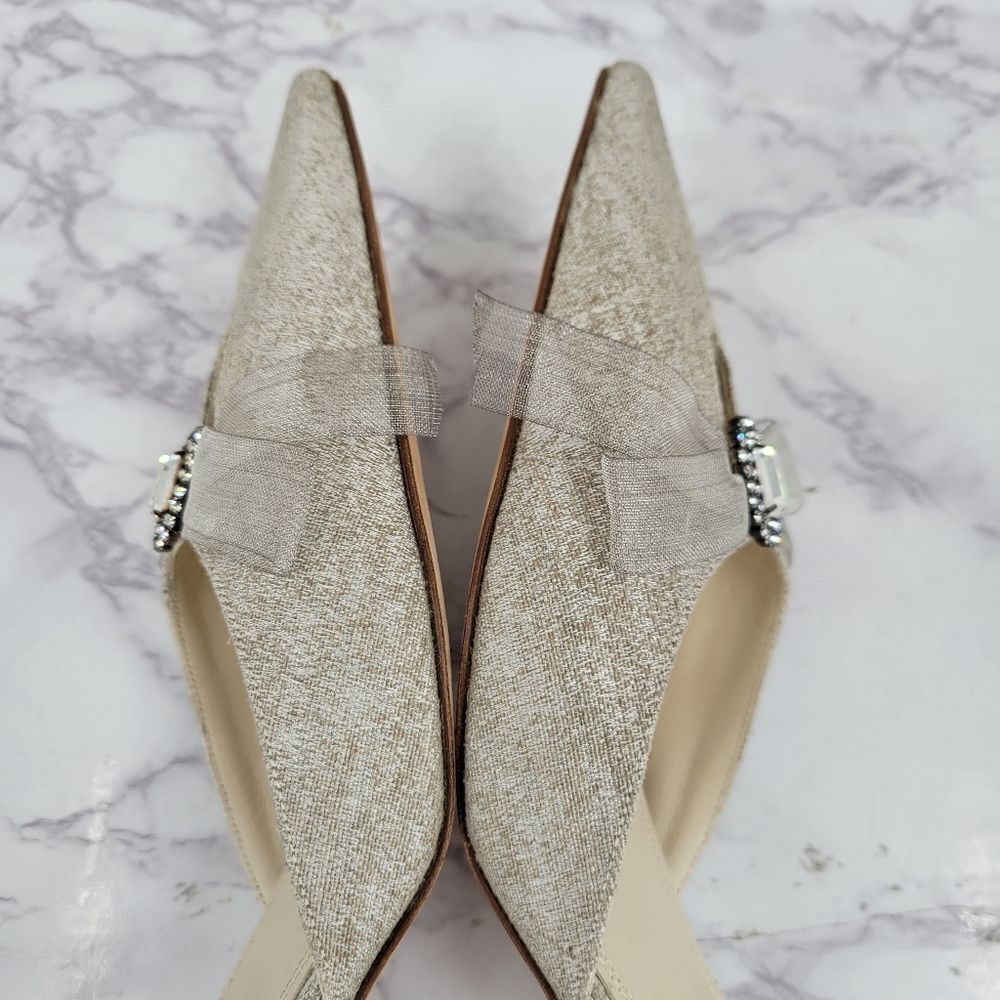 Shannon Britt Italian Silver Kitten Heel Mules Formal Bridal Evening - Picture 8 of 16